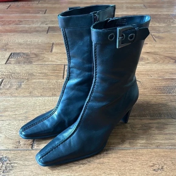 Franco Sarto L-Pandora Black Leather Calf High Heeled Boots Booties Size 9.5 - Picture 8 of 12